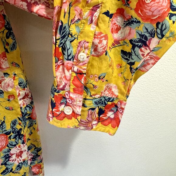 J. Crew Shirt Size 6 / S Liberty Fabric Yellow Floral Blouse Magical Bouquet - Picture 6 of 12